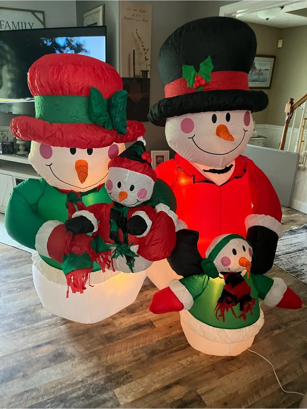 Holiday Inflatable Snowman Family Decoration - Red & Green